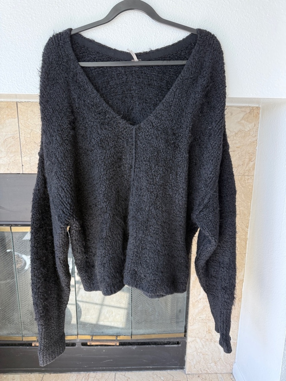Free People Black Cozy V-Neck Sweater
